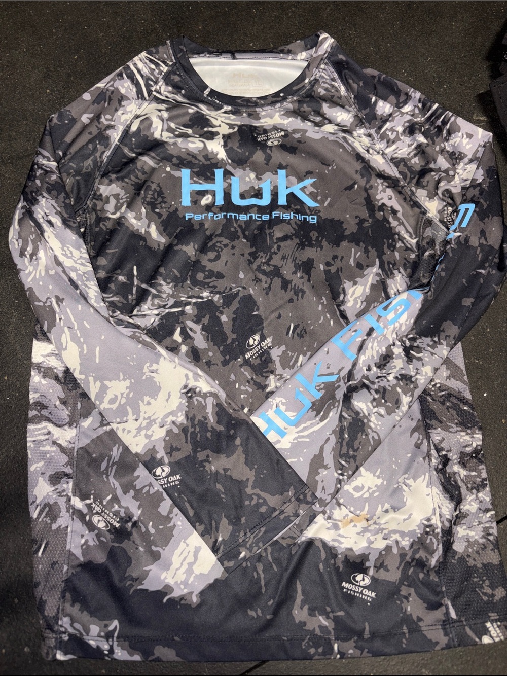 Huk Kid’s Long Sleeve Performance Shirt - Gray Camo with Blue Logo